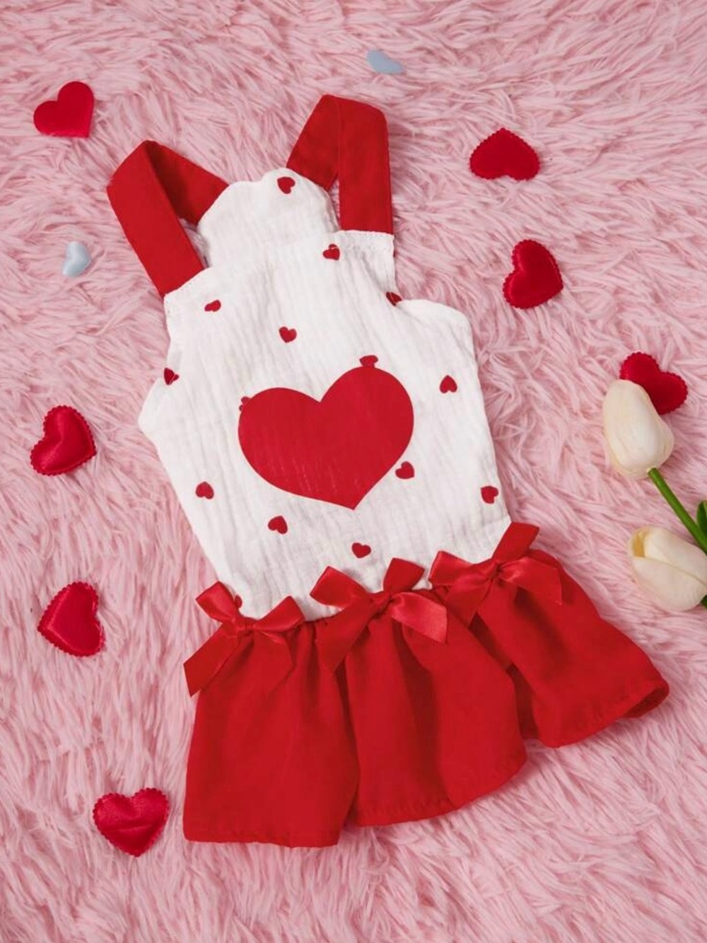 Red Heart Ruffle Dog Dress - Red & White
